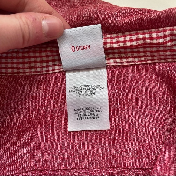 Disney 100% Cotton S.S. Mickey Red Button Down Shirt Xlarge Women’s - Picture 10 of 11
